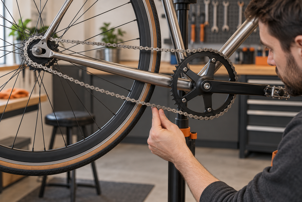 Single speed chain tension check at the midpoint of the bicycle chain